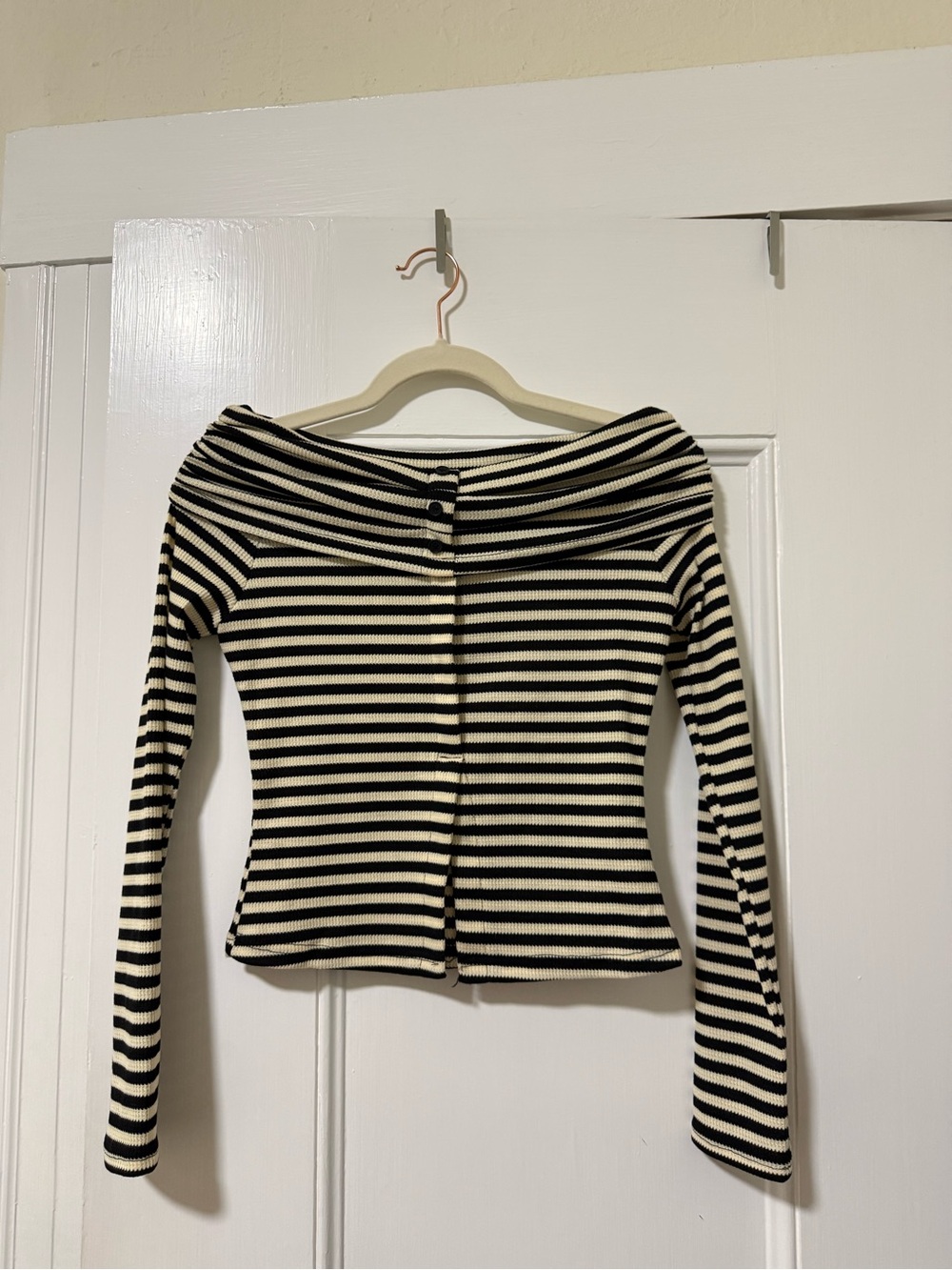 Striped Off-Shoulder Long Sleeve Top